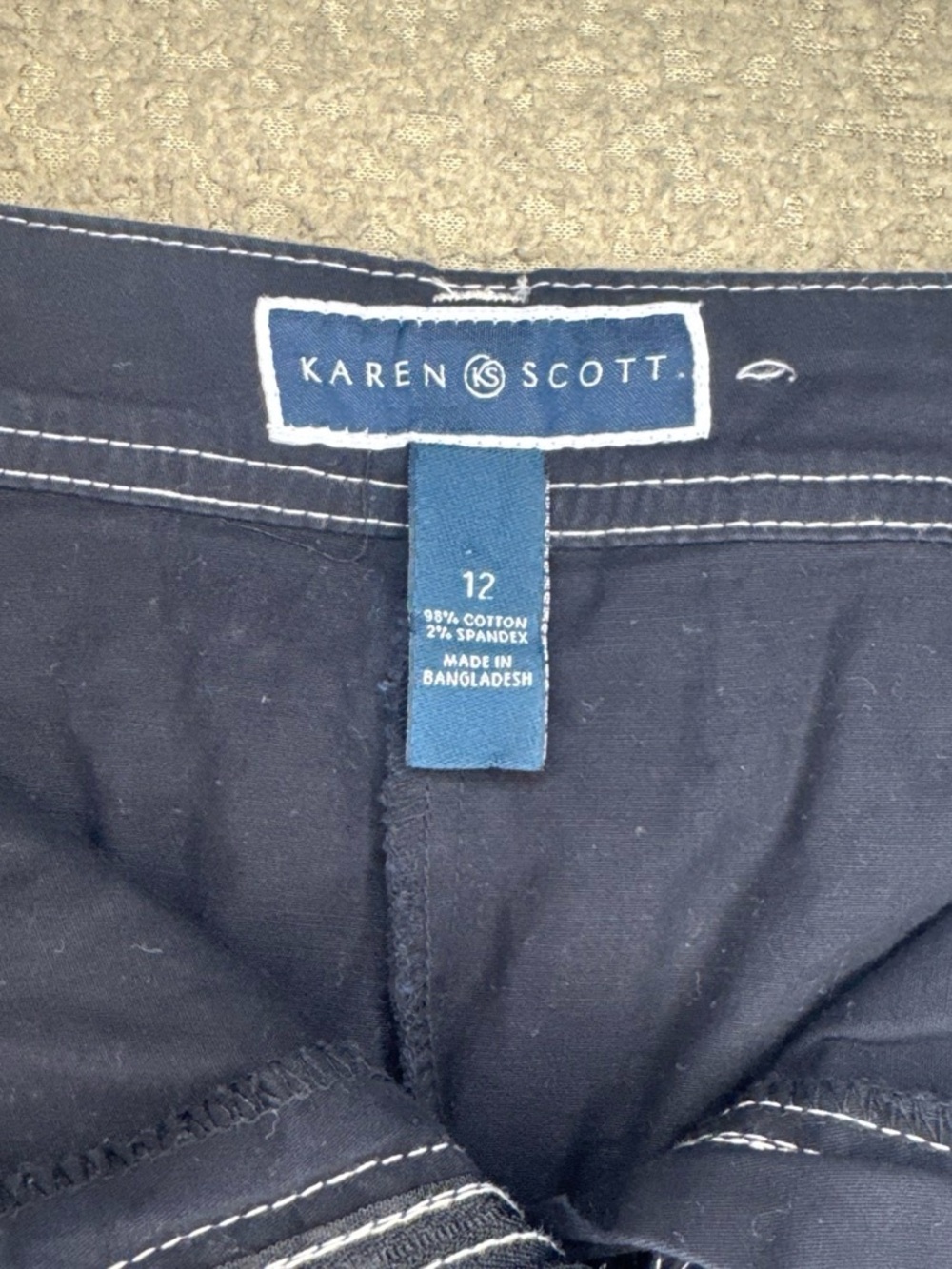 Karen Scott Navy Skirt with White Topstitching - Picture 2 of 3